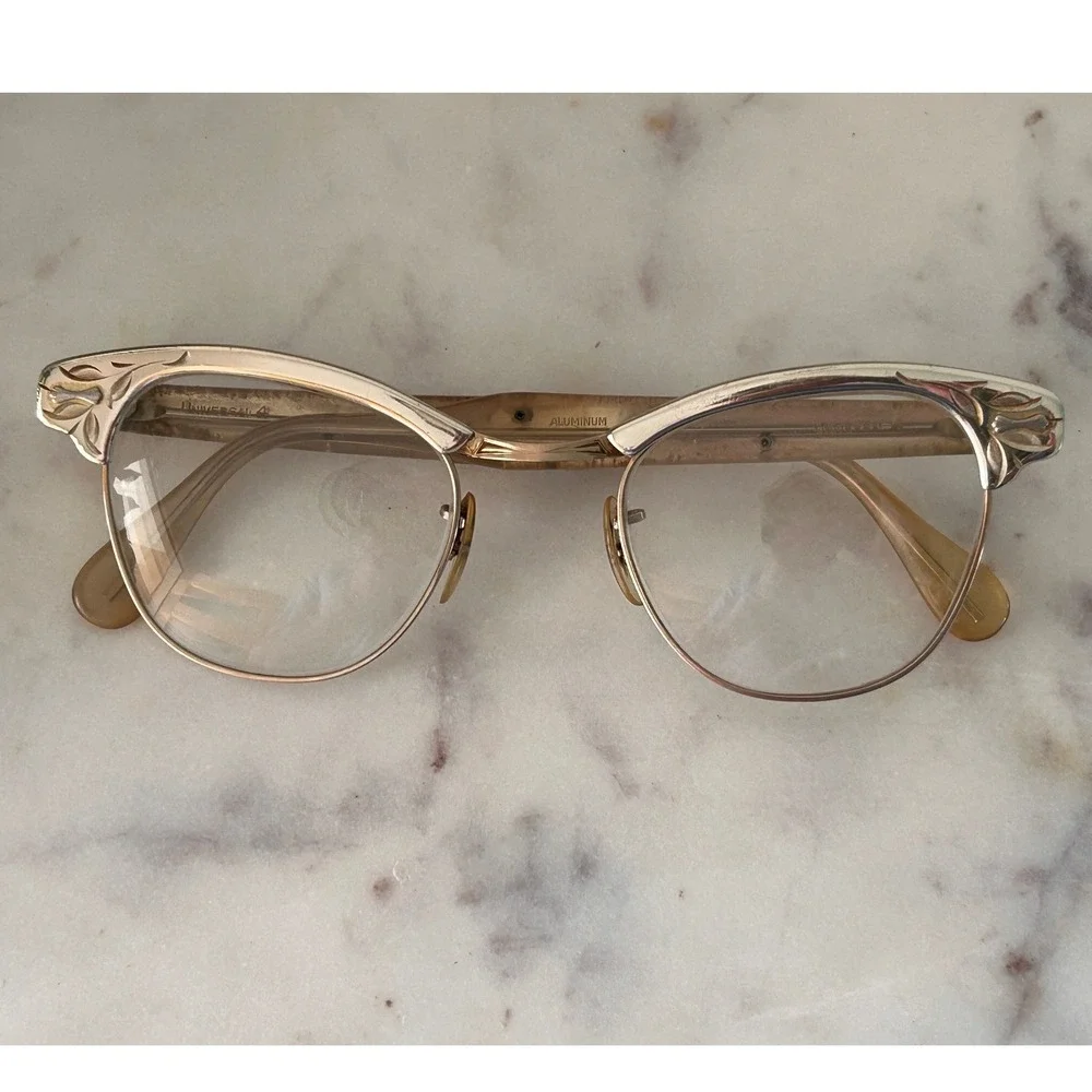 Vintage MCM 1950s Universal Optical Aluminum Cat Eye Glasses Frame 1/10 12K GF